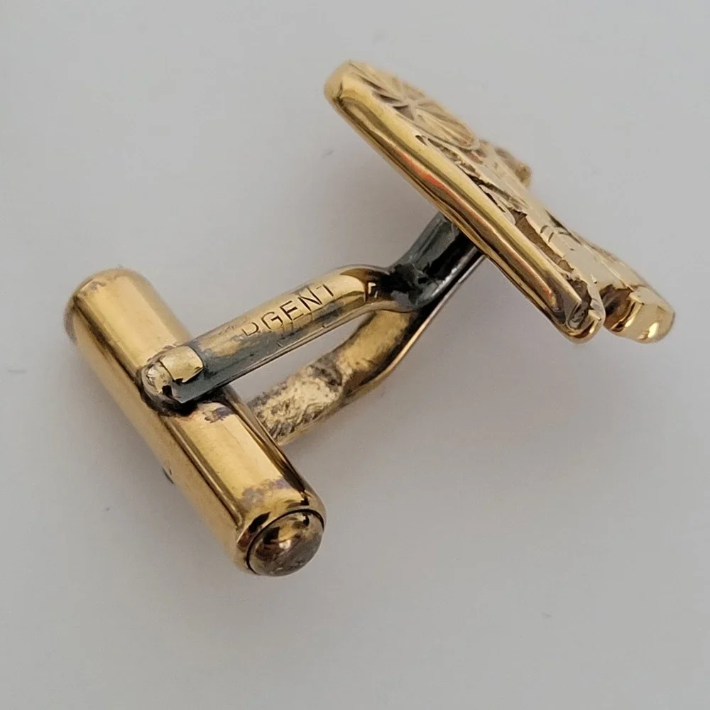 Celine Paris Vintage Horse Carriage Cufflinks Gold Tone Sterling Silver‎ Argent